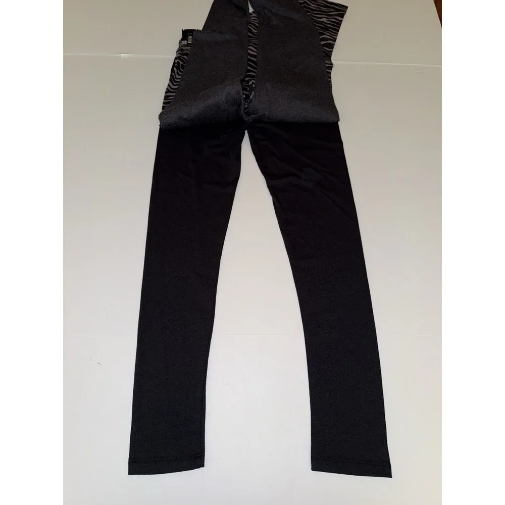 DKNY Girls 3-Pack Leggings 10-12 Black Gray Purple Zebra Stretch Pants Comfy NWT